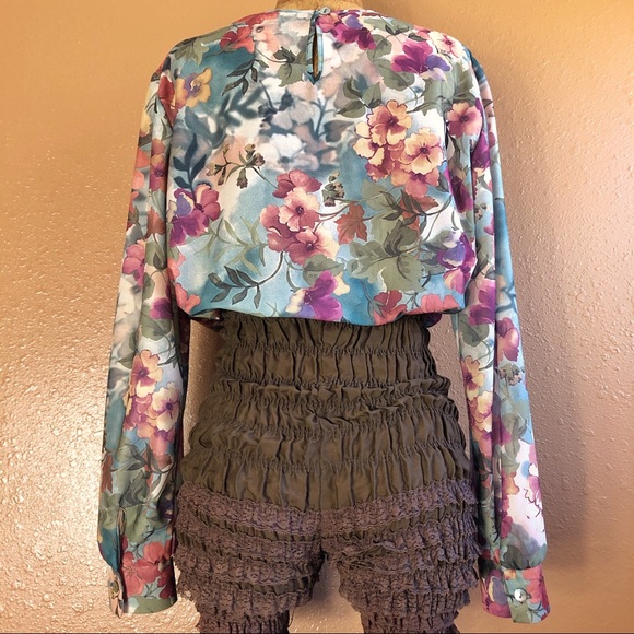 Vintage 90s Muted Floral Semi Sheer Long Sleeve Blouse - Picture 4 of 4